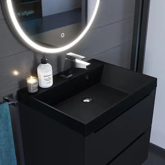 Раковина для ванной Uperwood Classic Quartz, кварцевая, черная матовая, космос