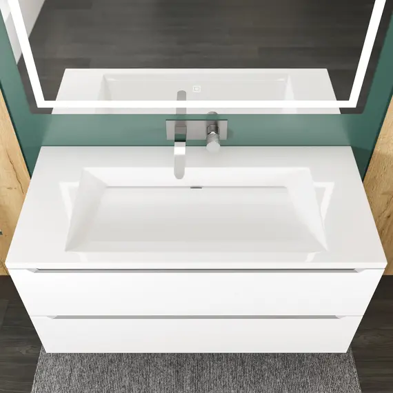 Раковина для ванной 100 см, Uperwood Infinity, без отверстия для смесителя, белая глянцевая