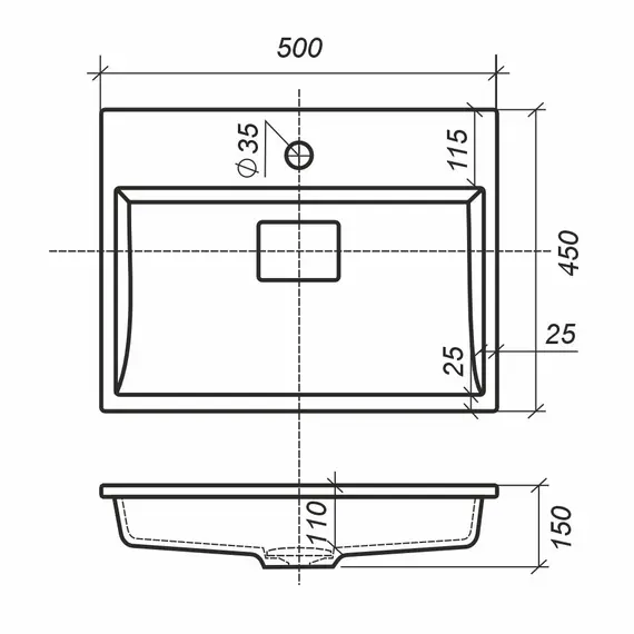 Раковина для ванной 50 см, Uperwood Barsa, черная глянцевая