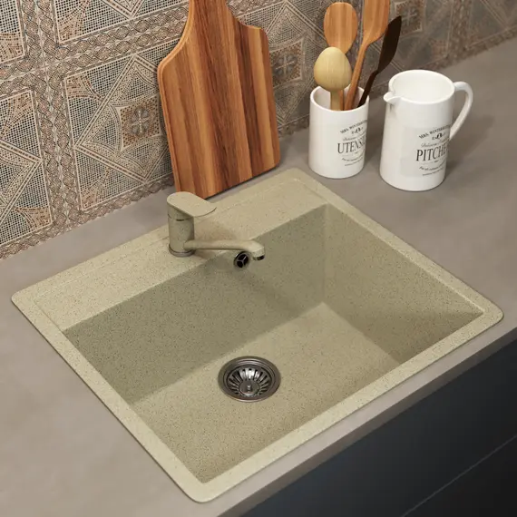 Кухонная мойка из искусственного камня Uperwood ECON UPD-104-002, прямоугольная,бежевая матовая