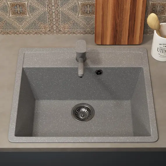 Кухонная мойка из искусственного камня Uperwood ECON UPD-104-003, прямоугольная, серая матовая
