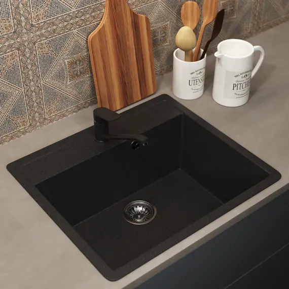 Кухонная мойка из искусственного камня Uperwood ECON UPD-104-004, прямоугольная, черная матовая