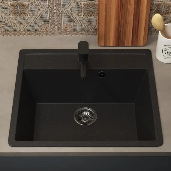 Кухонная мойка из искусственного камня Uperwood ECON UPD-104-004, прямоугольная, черная матовая