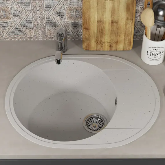 Кухонная мойка из искусственного камня Uperwood ECON UPD-107-001, овальная, белая матовая
