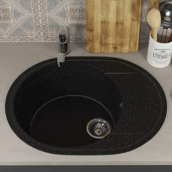 Кухонная мойка из искусственного камня Uperwood ECON UPD-107-004, овальная, черная матовая