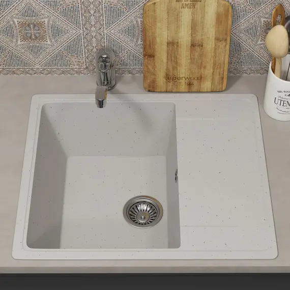 Кухонная мойка из искусственного камня Uperwood ECON UPD-201-001, прямоугольная, белая матовая