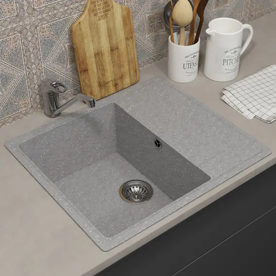 Кухонная мойка из искусственного камня Uperwood ECON UPD-201-003, прямоугольная, серая матовая