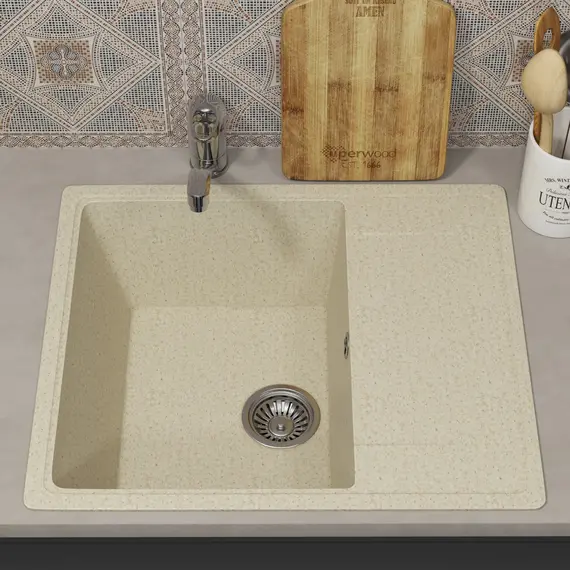Кухонная мойка из искусственного камня Uperwood ECON UPD-201-002, прямоугольная, бежевая матовая