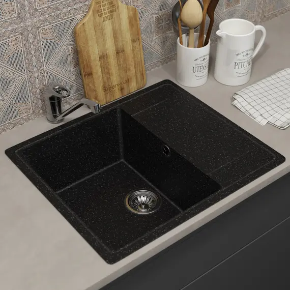 Кухонная мойка из искусственного камня Uperwood ECON UPD-201-004, прямоугольная, черная матовая