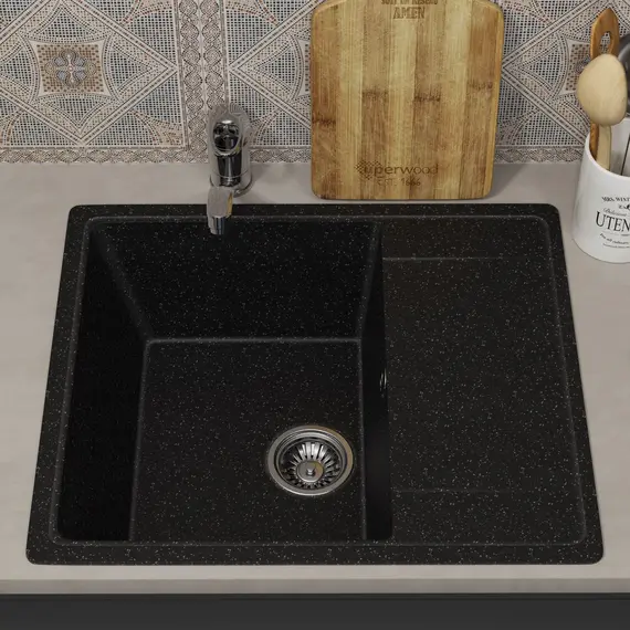 Кухонная мойка из искусственного камня Uperwood ECON UPD-201-004, прямоугольная, черная матовая
