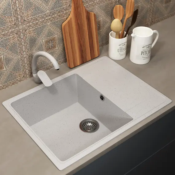 Кухонная мойка из искусственного камня Uperwood ECON UPD-202-001, прямоугольная, белая матовая