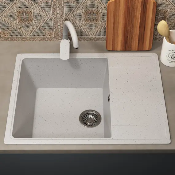 Кухонная мойка из искусственного камня Uperwood ECON UPD-202-001, прямоугольная, белая матовая