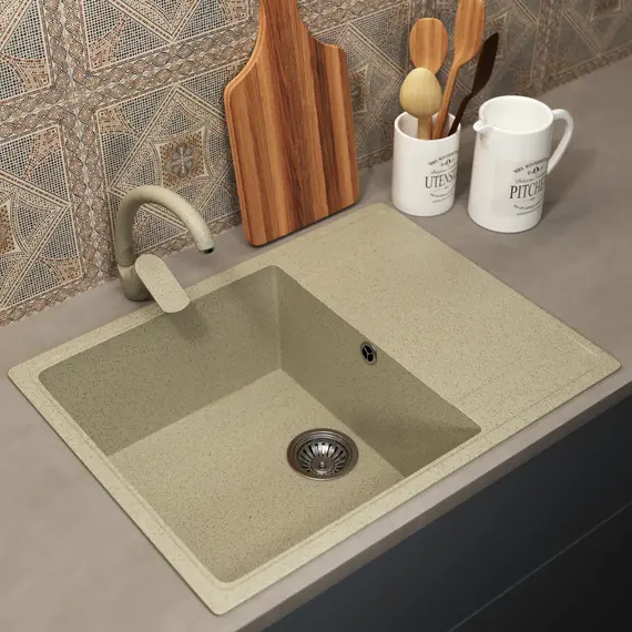 Кухонная мойка из искусственного камня Uperwood ECON UPD-202-002, прямоугольная, бежевая матовая