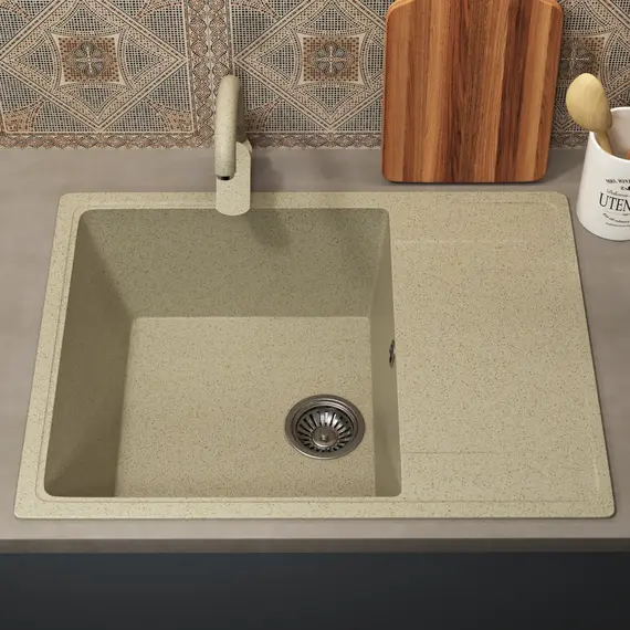 Кухонная мойка из искусственного камня Uperwood ECON UPD-202-002, прямоугольная, бежевая матовая