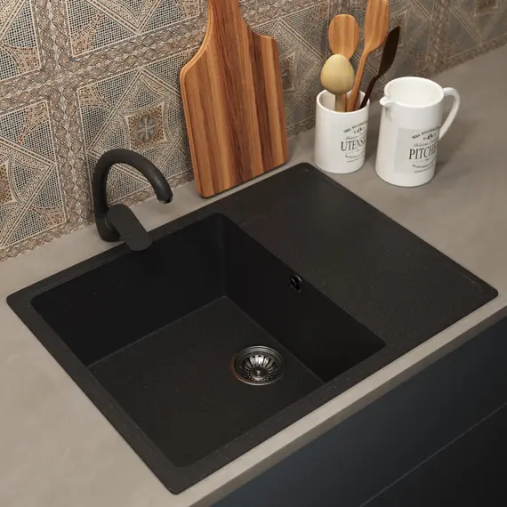Кухонная мойка из искусственного камня Uperwood ECON UPD-202-004, прямоугольная, черная матовая