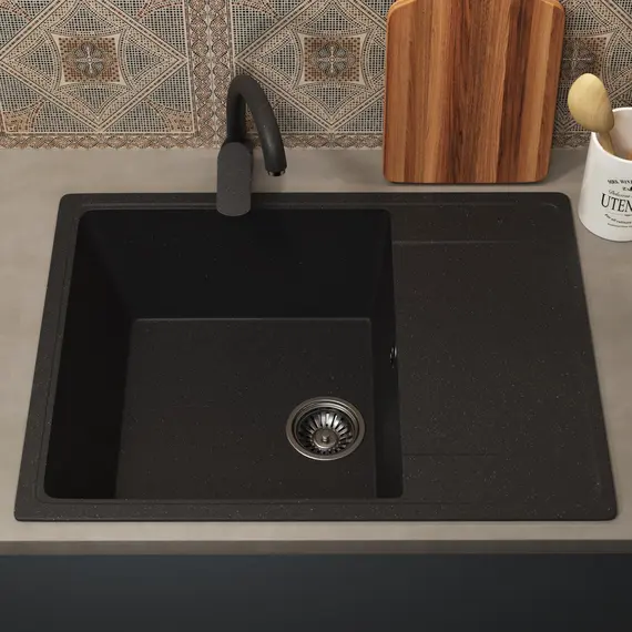 Кухонная мойка из искусственного камня Uperwood ECON UPD-202-004, прямоугольная, черная матовая