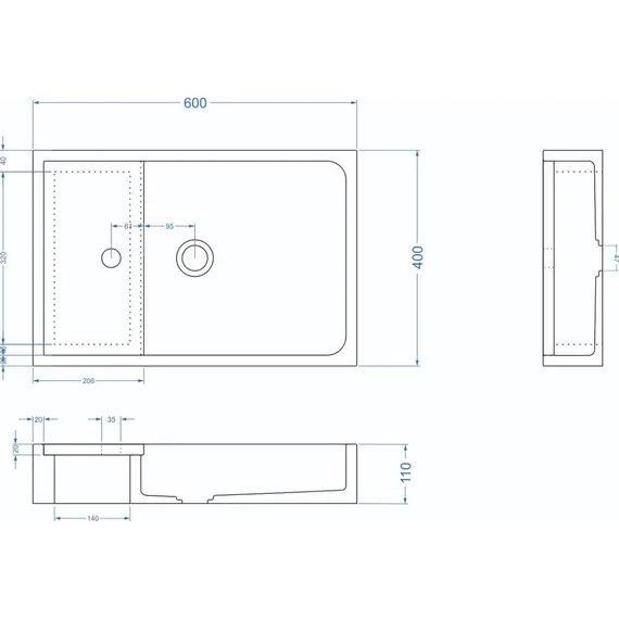 Раковина накладная бетонная Uperwood Piter 60х40х12 см,  графит
