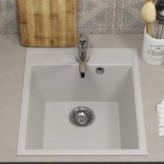 Кухонная мойка из искусственного камня Uperwood ECON UPD-404-001, прямоугольная, белая матовая