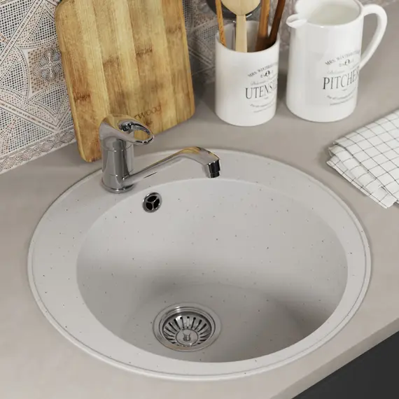 Кухонная мойка из искусственного камня Uperwood ECON UPD-405-001, круглая, белая матовая