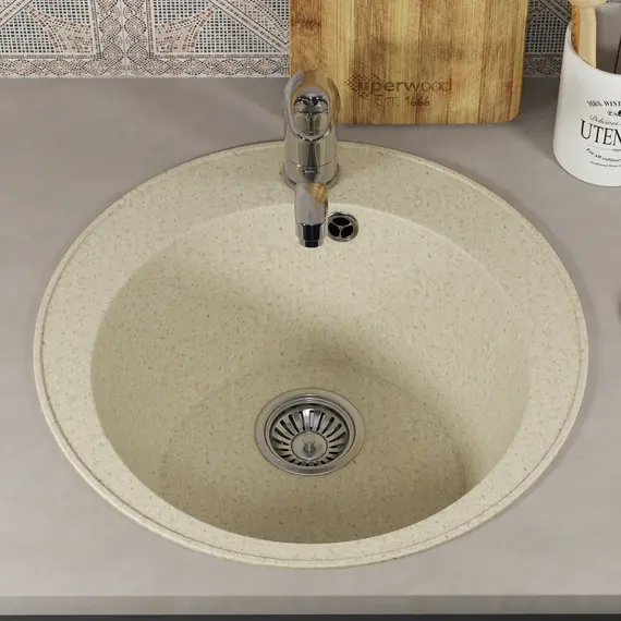 Кухонная мойка из искусственного камня Uperwood ECON UPD-405-002, круглая, бежевая матовая