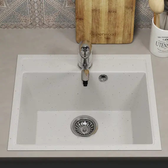 Кухонная мойка из искусственного камня Uperwood ECON UPD-408-001, прямоугольная, белая матовая