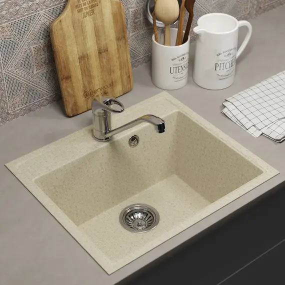 Кухонная мойка из искусственного камня Uperwood ECON UPD-408-002, прямоугольная, бежевая матовая