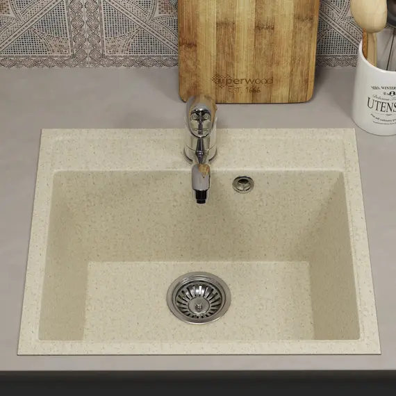 Кухонная мойка из искусственного камня Uperwood ECON UPD-408-002, прямоугольная, бежевая матовая