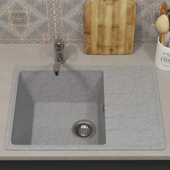 Кухонная мойка из искусственного камня Uperwood ECON UPD-506-003, прямоугольная, серая матовая