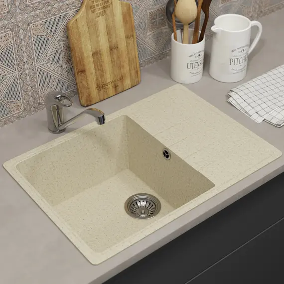 Кухонная мойка из искусственного камня Uperwood ECON UPD-506-002, прямоугольная, бежевая матовая