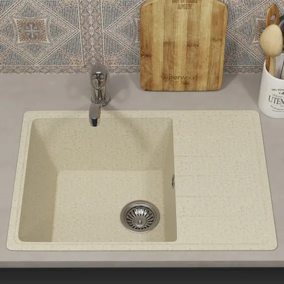 Кухонная мойка из искусственного камня Uperwood ECON UPD-506-002, прямоугольная, бежевая матовая