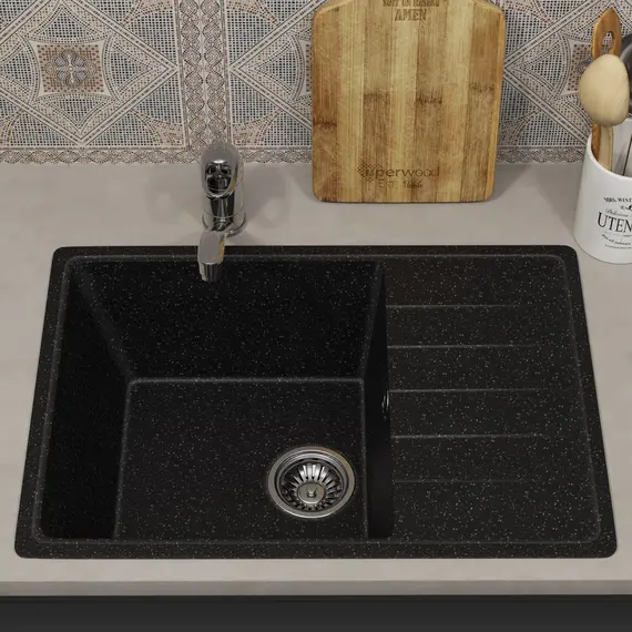 Кухонная мойка из искусственного камня Uperwood ECON UPD-506-004, прямоугольная, черная матовая