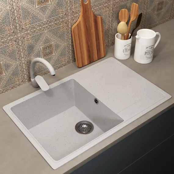 Кухонная мойка из искусственного камня Uperwood ECON UPD-507-001, прямоугольная, белая матовая