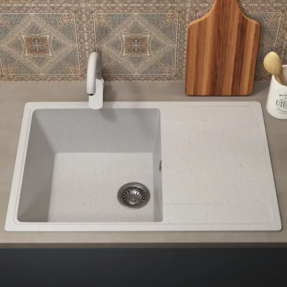 Кухонная мойка из искусственного камня Uperwood ECON UPD-507-001, прямоугольная, белая матовая