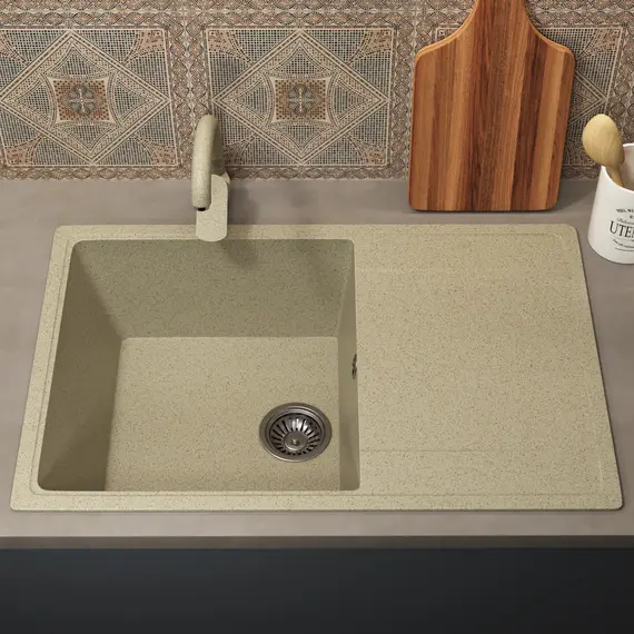 Кухонная мойка из искусственного камня Uperwood ECON UPD-507-002, прямоугольная, бежевая матовая