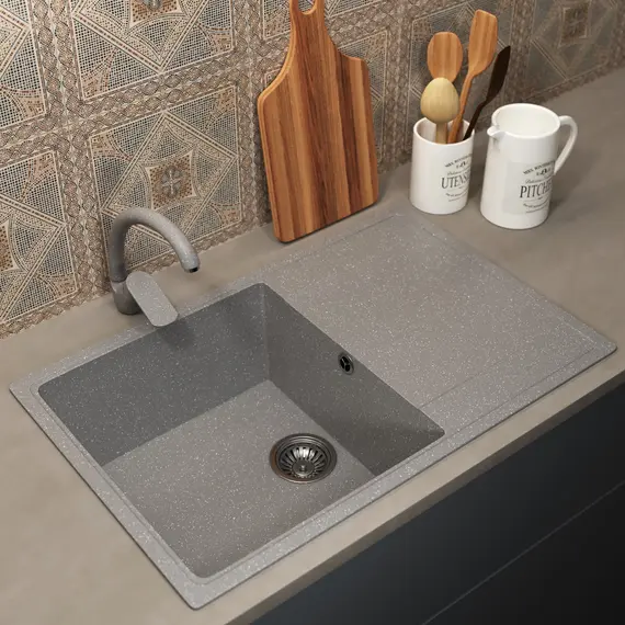 Кухонная мойка из искусственного камня Uperwood ECON UPD-507-003, прямоугольная, серая матовая