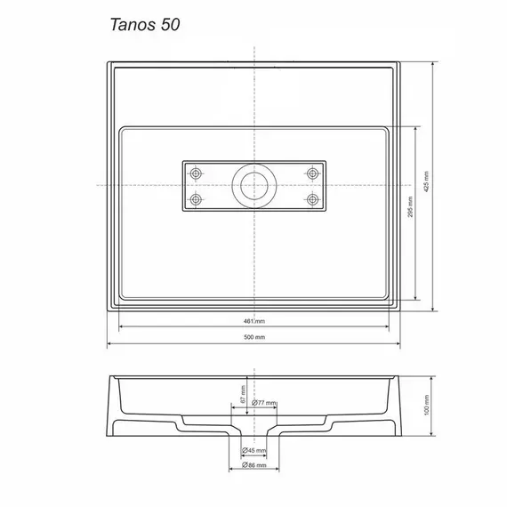 Раковина накладная Uperwood Tanos Quartz 50 см, без отверстия для смесителя, черная (космос)