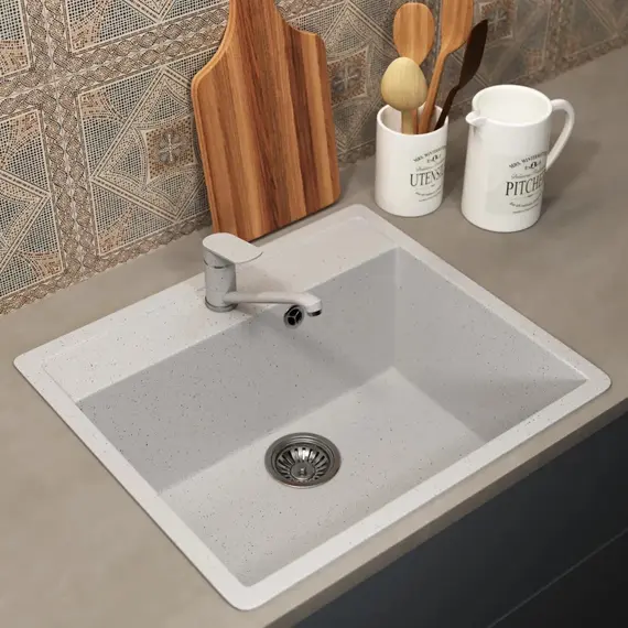 Кухонная мойка из искусственного камня Uperwood ECON UPD-104-001, прямоугольная, белая матовая