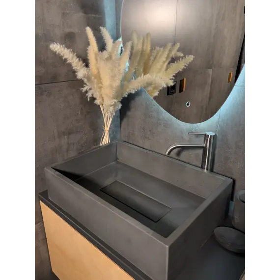 Раковина накладная бетонная Uperwood Angkor 60х40х15 см, прямоугольная, графит