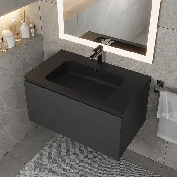 Раковина для ванной кварцевая Uperwood Lagoon Quartz 80 черная матовая (уголь)