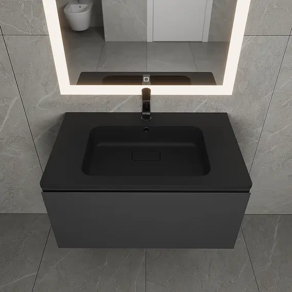 Раковина для ванной кварцевая Uperwood Lagoon Quartz 80 черная матовая (уголь)