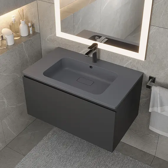 Раковина для ванной кварцевая Uperwood Lagoon Quartz 80 серая матовая (серый шелк)