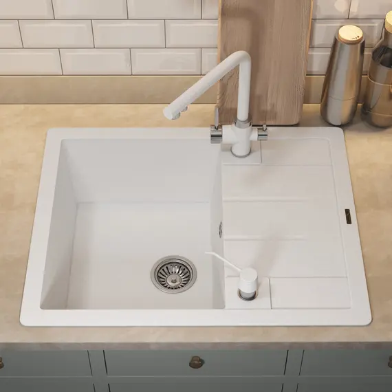 Кухонная мойка кварцевая Uperwood Quartz Premium UPD-03-01, прямоугольная, белая
