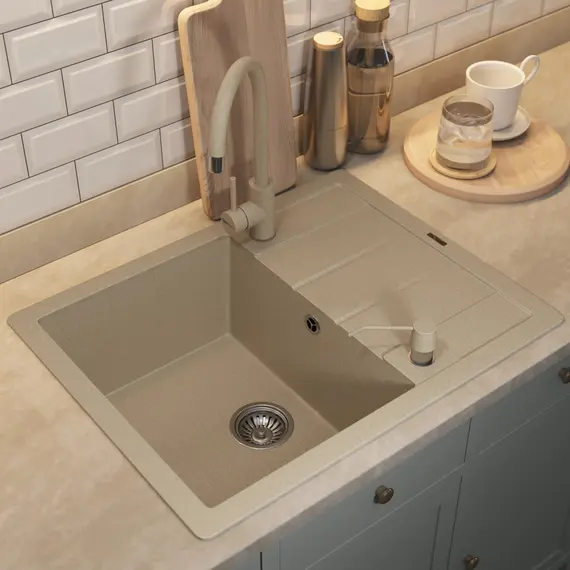 Кухонная мойка кварцевая Uperwood Quartz Premium UPD-03-02, прямоугольная, бежевая