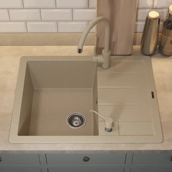 Кухонная мойка кварцевая Uperwood Quartz Premium UPD-03-02, прямоугольная, бежевая