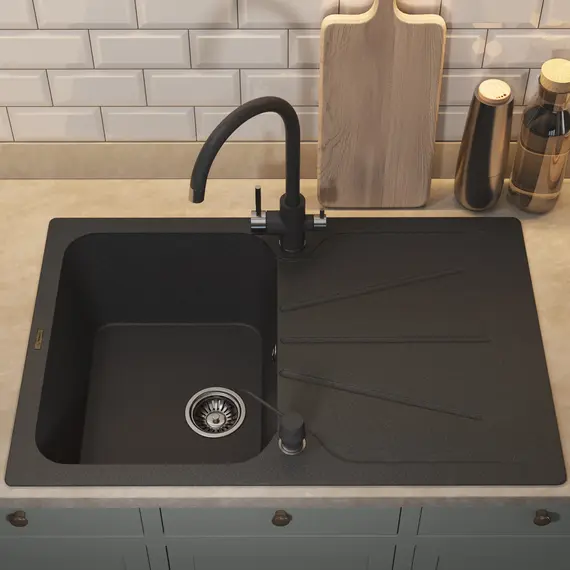 Кухонная мойка кварцевая Uperwood Quartz Premium UPD-04-04, прямоугольная, черная