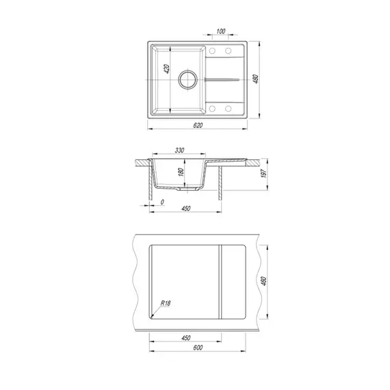 Кухонная мойка из искусственного камня Uperwood UPD-202, прямоугольная, цвет уголь