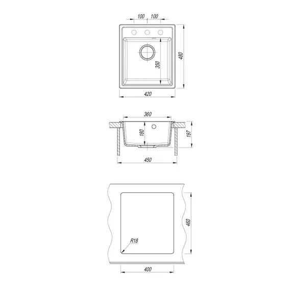 Кухонная мойка из искусственного камня Uperwood UPD-406, 42х48 прямоугольная, цвет уголь