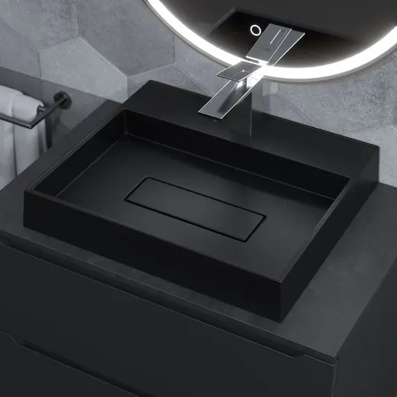 Раковина накладная 50 см, Uperwood Tanos Quartz, прямоугольная, черная, уголь