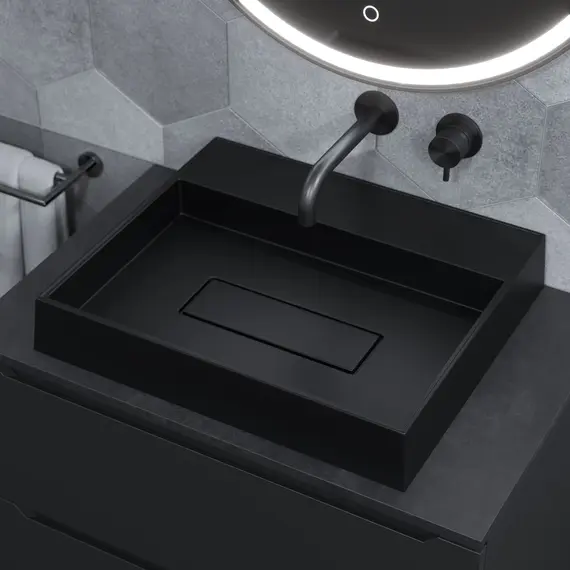 Раковина накладная Uperwood Tanos Quartz 50 см, без отверстия для смесителя, черная (уголь)