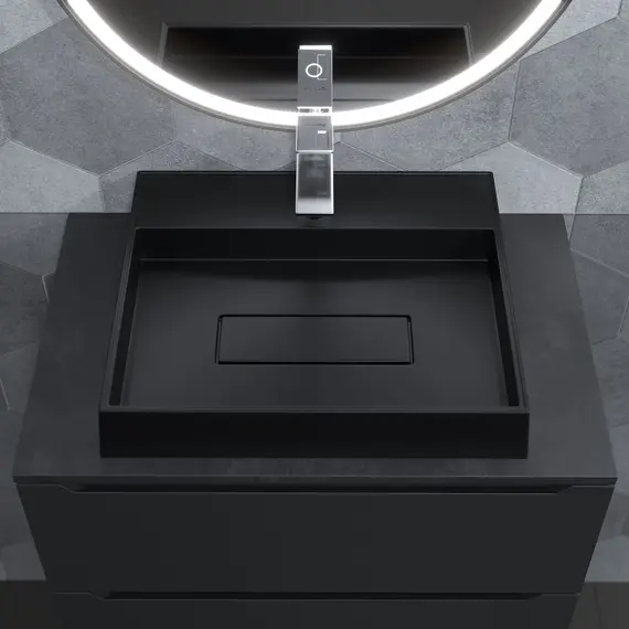 Раковина накладная 50 см, Uperwood Tanos Quartz, прямоугольная, черная, уголь